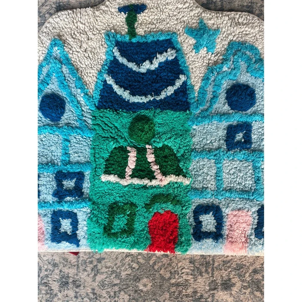 Wondershop Target Winter Village Tufted Cotton Bath Rug‎ Blue Green Houses Star